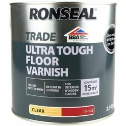 Ronseal Trade Ultra Tough Floor Varnish - Clear Gloss - 2.5L