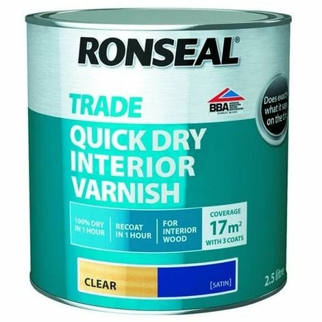Ronseal Trade Quick Dry Interior Varnish- Clear Satin - 2.5L 3 Ronseal Trade Quick Dry Interior Varnish- Clear Satin - 2.5L