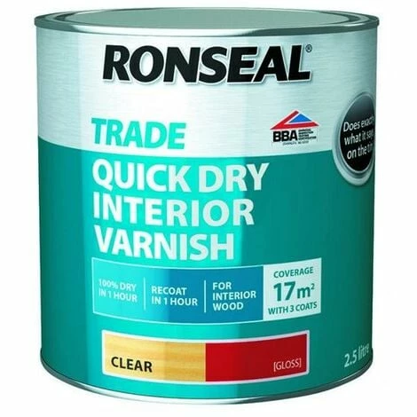 Ronseal Trade Quick Dry Interior Varnish - Clear Gloss - 2.5L 3 Ronseal Trade Quick Dry Interior Varnish - Clear Gloss - 2.5L