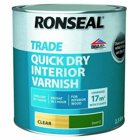 Ronseal Trade Quick Dry Interior Varnish - Clear Matt - 2.5L 3 Ronseal Trade Quick Dry Interior Varnish - Clear Matt - 2.5L