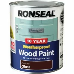 Ronseal 38775 10 Year Weatherproof Wood Paint Chestnut Gloss 750ml