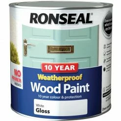 Ronseal 38782 10 Year Weatherproof Wood Paint White Gloss 2.5 Litre