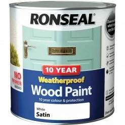 Ronseal 38795 10 Year Weatherproof Wood Paint White Satin 2.5 Litre