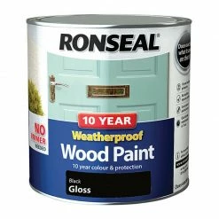 Ronseal RSL38781 10 Year Weatherproof Wood Paint Black Gloss 2.5 Litre